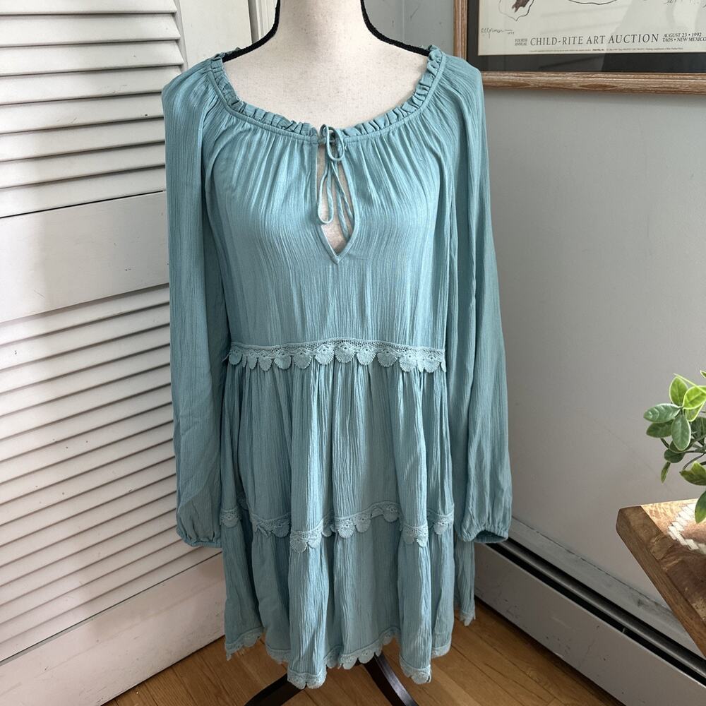 Eberjey Dress Medium Blue Sofia Mini Dress Dainty Tiered Shift Peasant Boho Chic - Picture 1 of 10